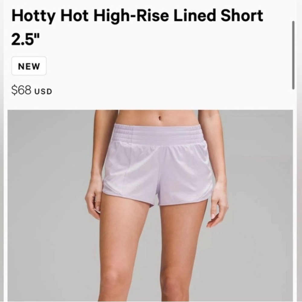 Brand New, Tags Attached, Lululemon Hotty Hot 2.5 HR Shorts, Light Purple